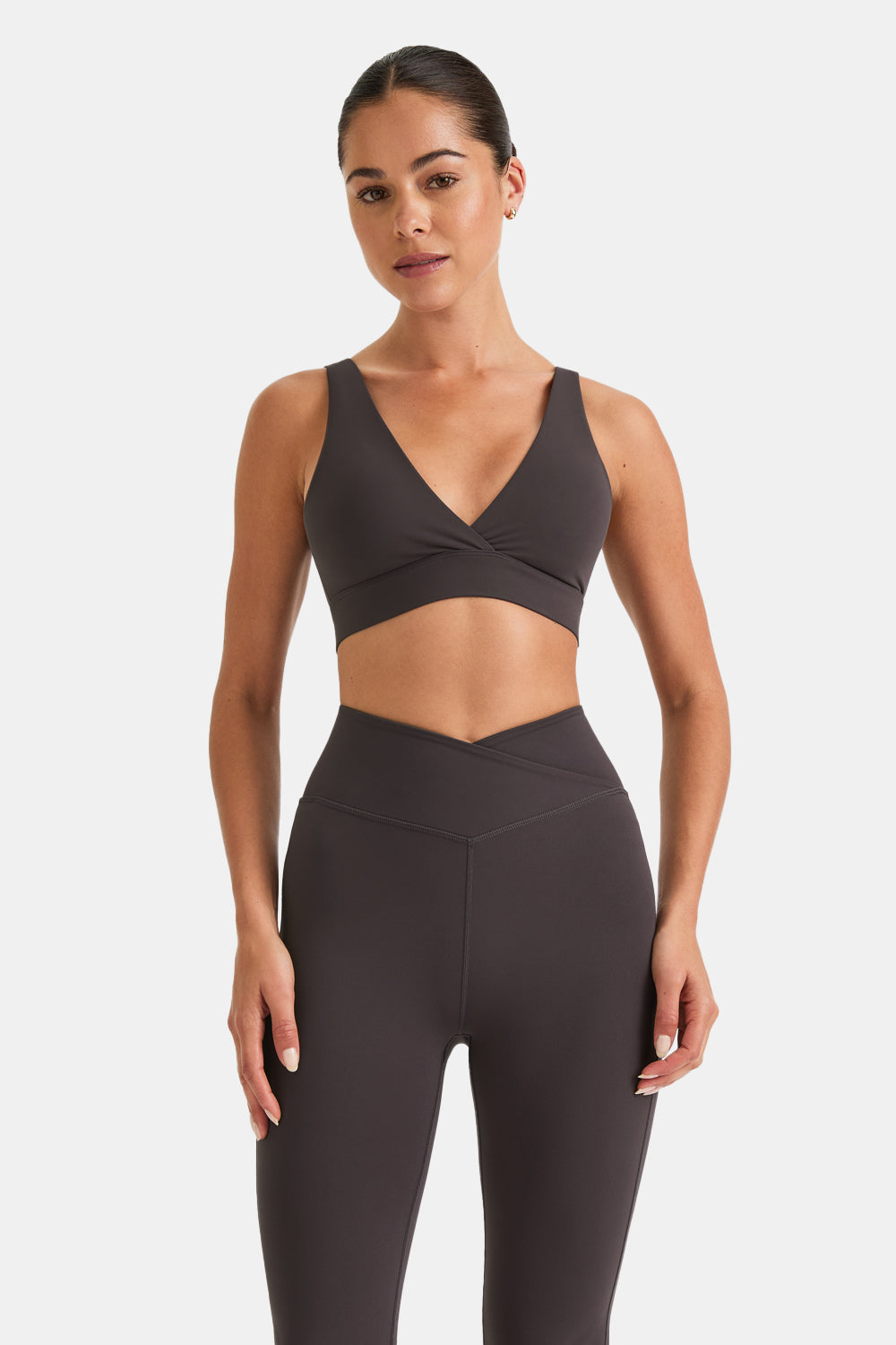 DayFlex V Neck Sports Bra - Cool Espresso
