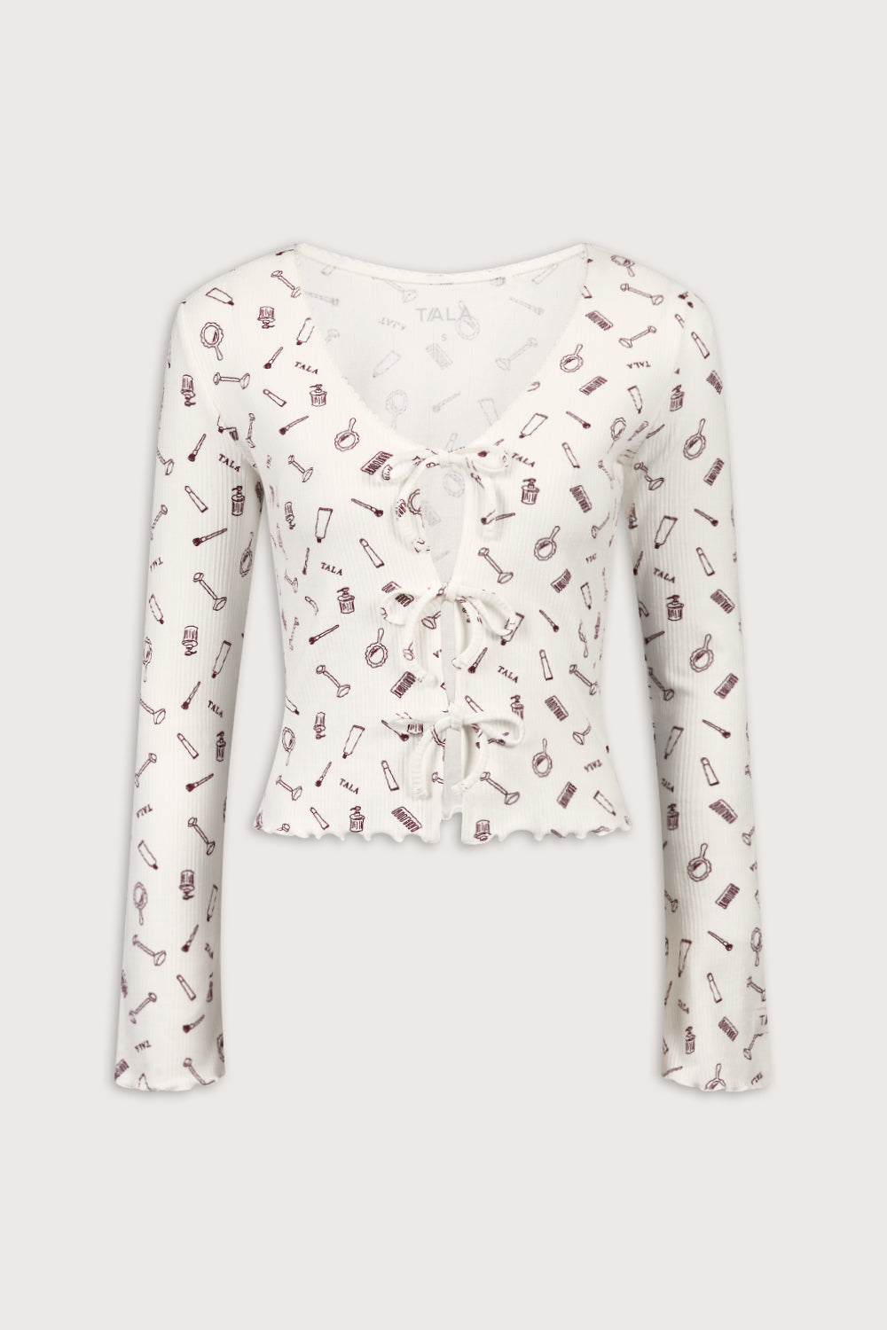 Tie Up Pyjama Cardigan - Ivory 'Wake Up' Print