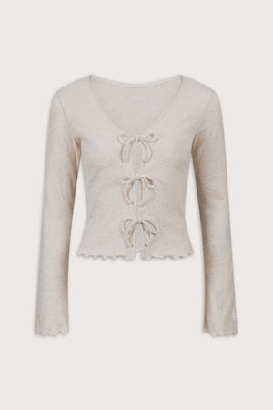Tie Up Pyjama Cardigan - Oat Marl