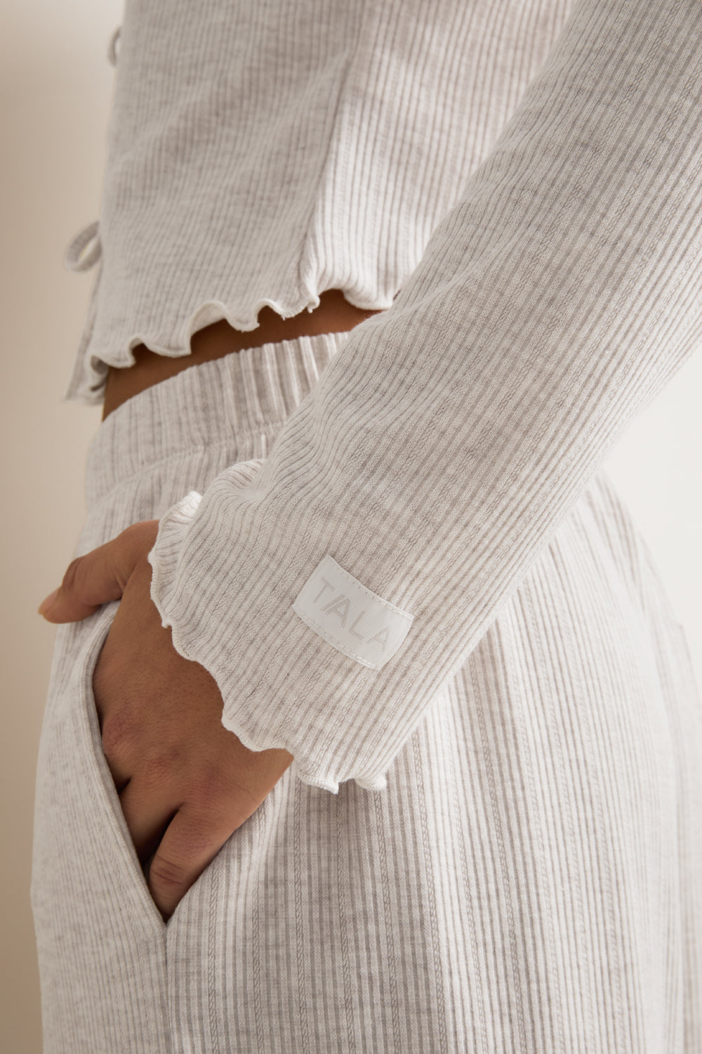 Tie Up Pyjama Cardigan - Oat Marl