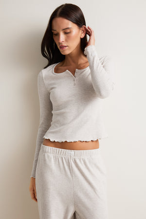 Henley Pyjama Top - Oat Marl