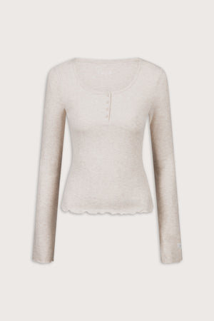 Henley Pyjama Top - Oat Marl