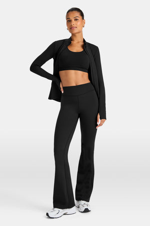 SkinLuxe Fleece High Waisted Flared Yoga Pant - Shadow Black