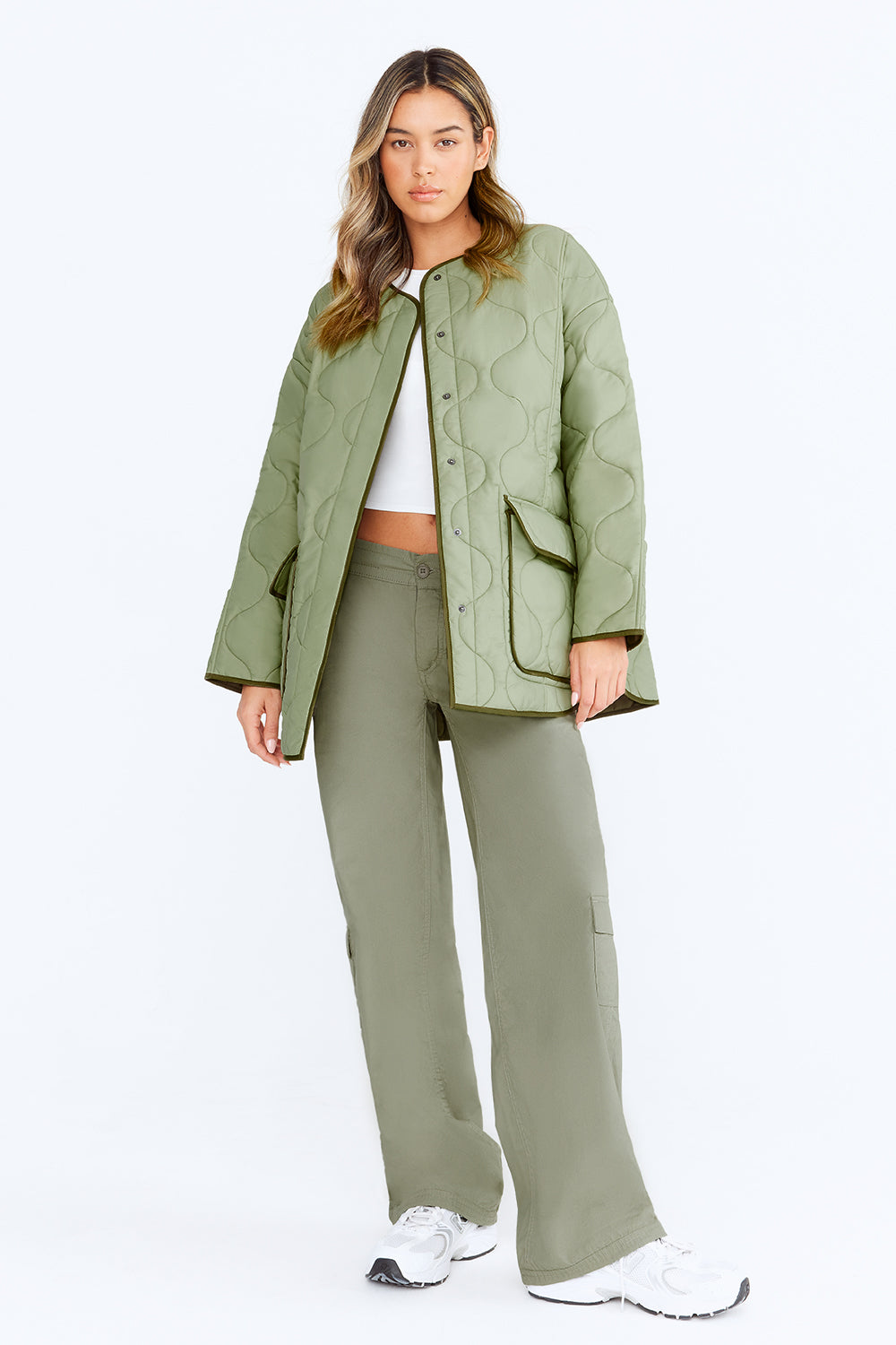 Oversized Reversible Quilted Jacket- Light Olive And Army Green