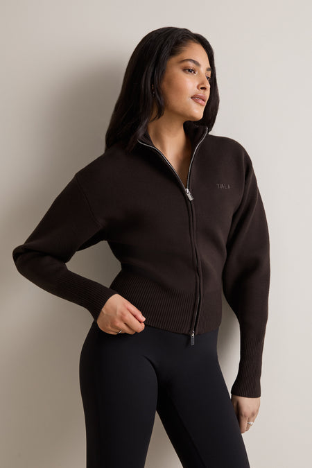 Zip Through Knit Cardigan - Americano