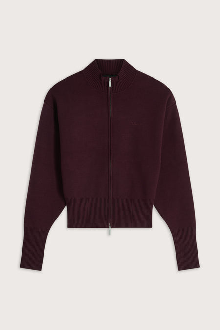 Zip Through Knit Cardigan - Deep Burgundy