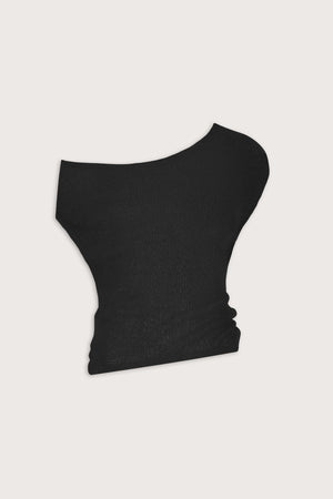 Beach Knit Asymmetric Top - Shadow Black