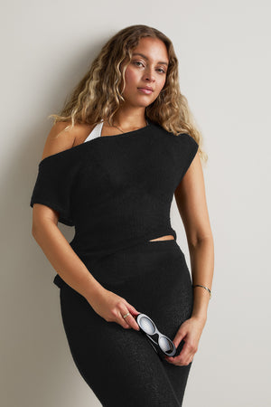 Beach Knit Asymmetric Top - Shadow Black