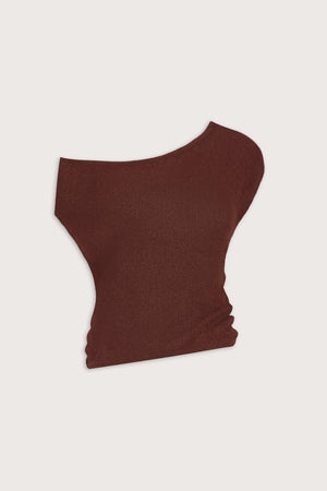 Beach Knit Asymmetric Top - Brown