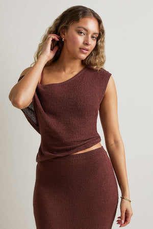 Beach Knit Asymmetric Top - Brown