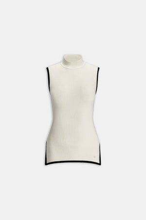 Sleeveless Mock Neck Ribbed Knit Tank - Buttermilk And Black