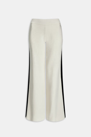 Wide Leg Contrast Ribbed Knit Trousers - Buttermilk And Black