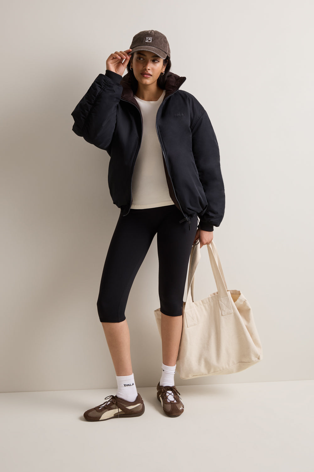 Funnel Neck Reversible Bomber - Black / Americano