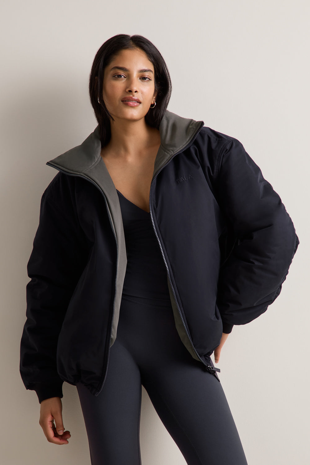 Funnel Neck Reversible Bomber - Black & Dark Olive