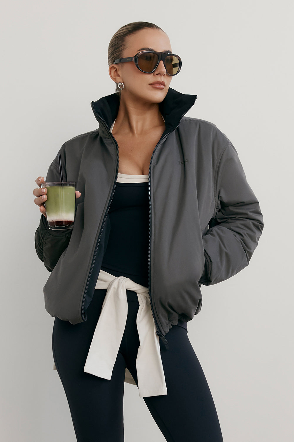Funnel Neck Reversible Bomber - Black & Dark Olive
