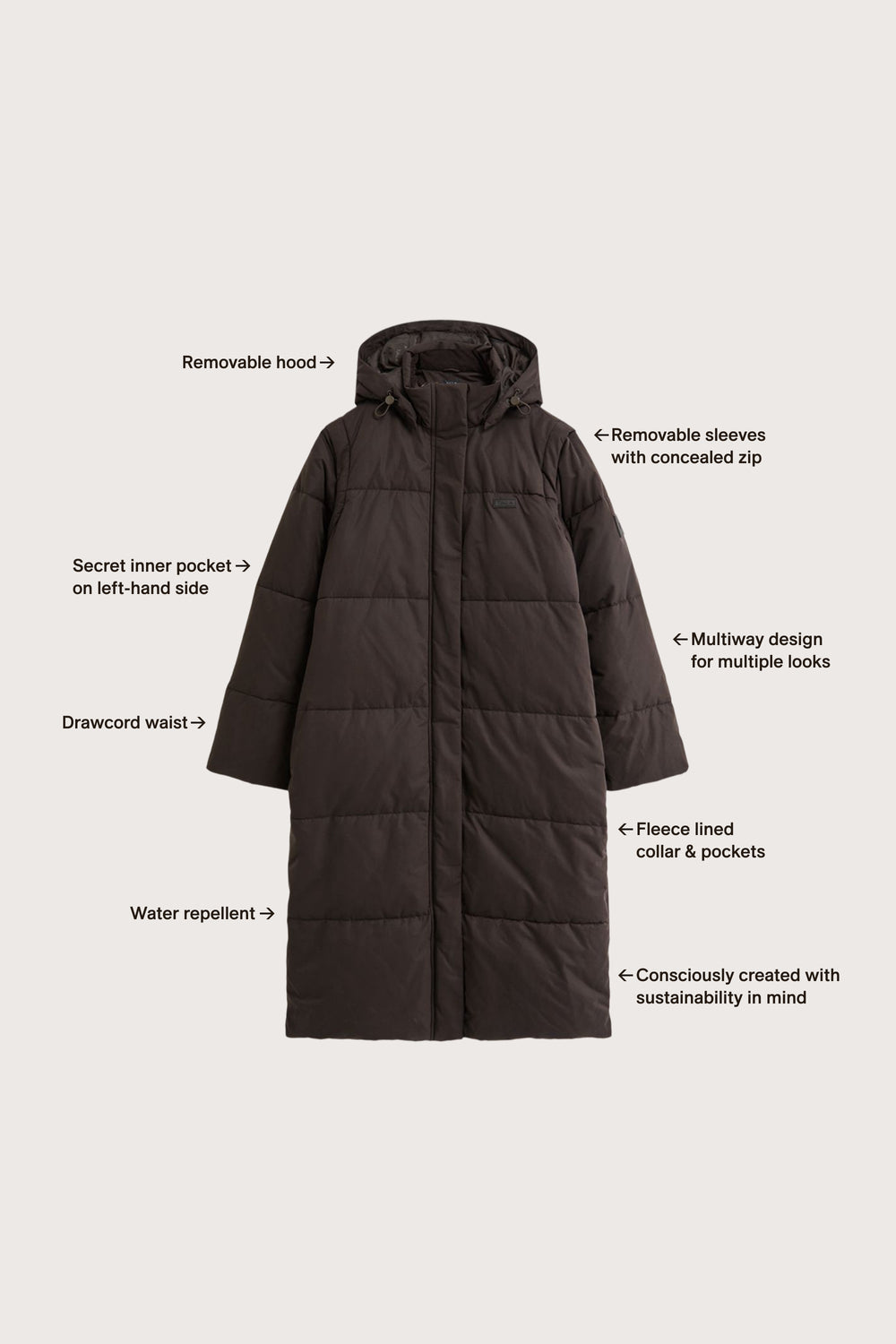 Polar Longline Puffer Coat - Americano