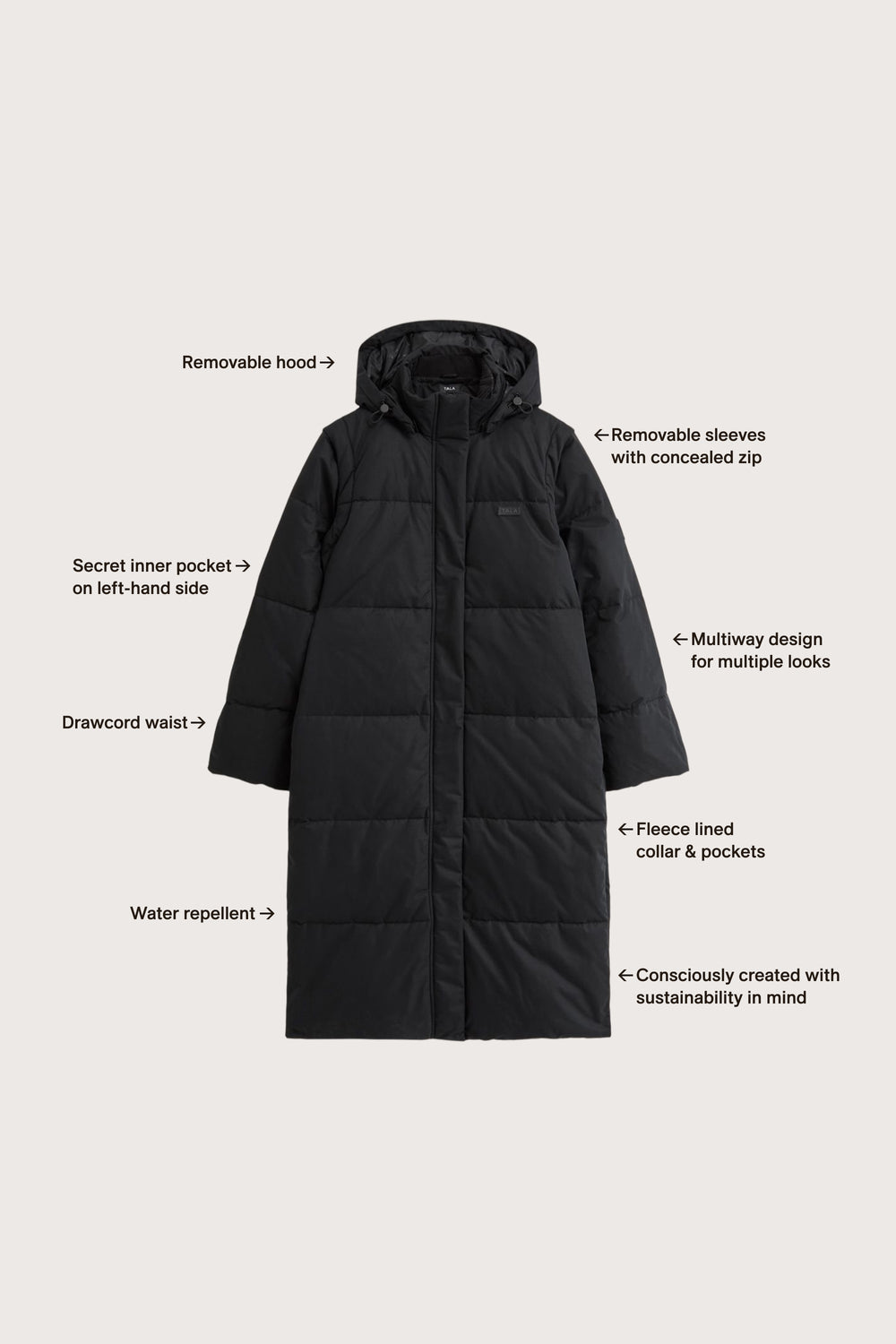 Polar Longline Puffer Coat - Black
