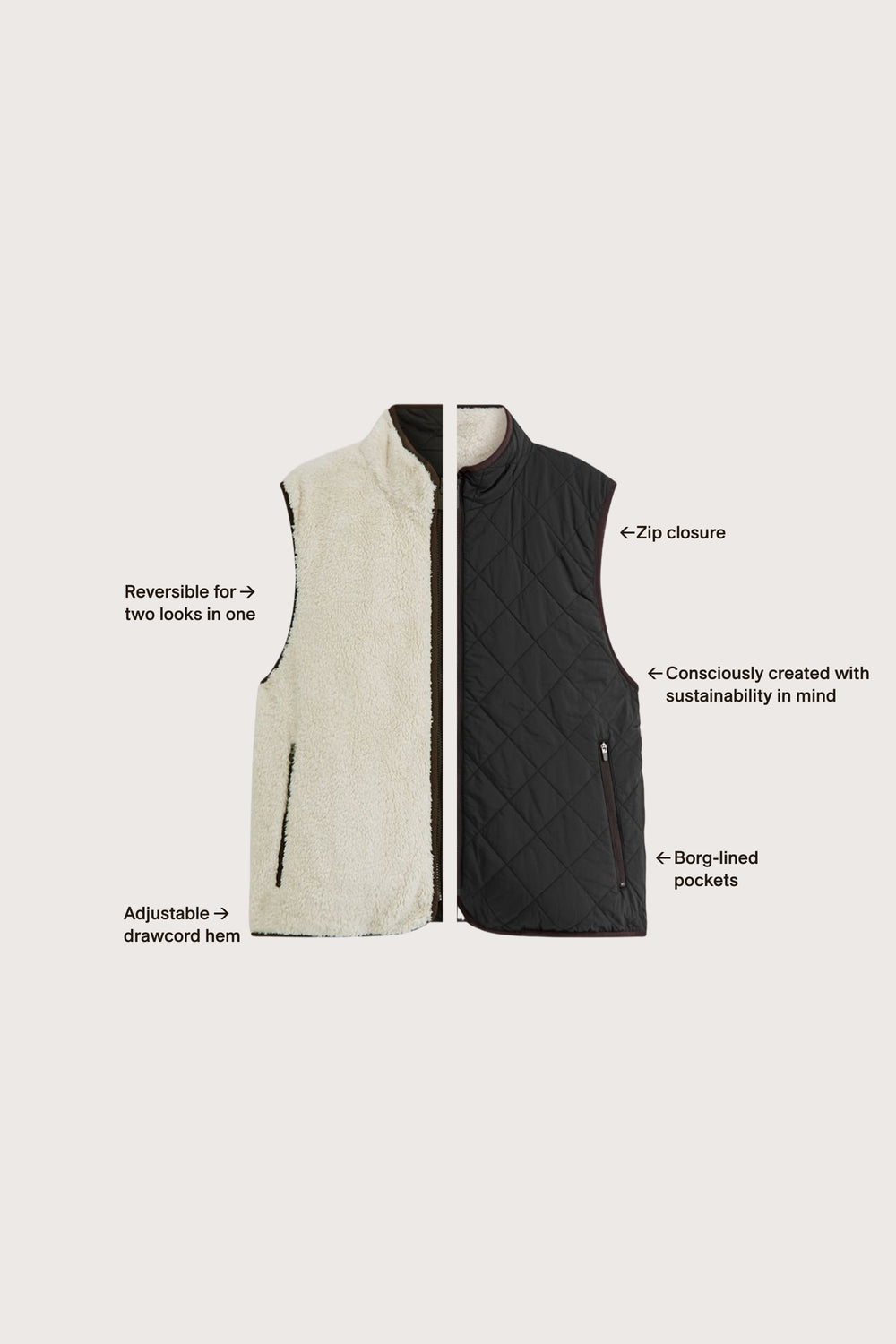 Reversible Fleece Gilet - Ivory & Black