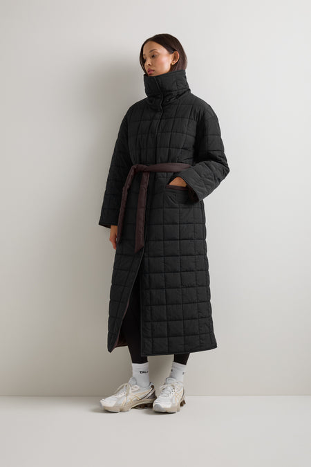Reversible Tie Waist Padded Coat - Black & Americano