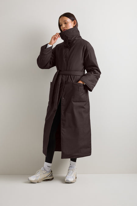 Reversible Tie Waist Padded Coat - Black & Americano