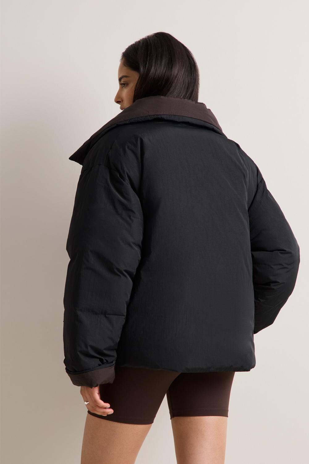 Reversible Wrap Puffer Jacket - Black & Americano