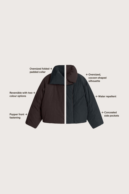 Reversible Wrap Puffer Jacket - Black & Americano