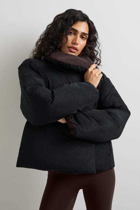 Reversible Wrap Puffer Jacket - Black & Americano