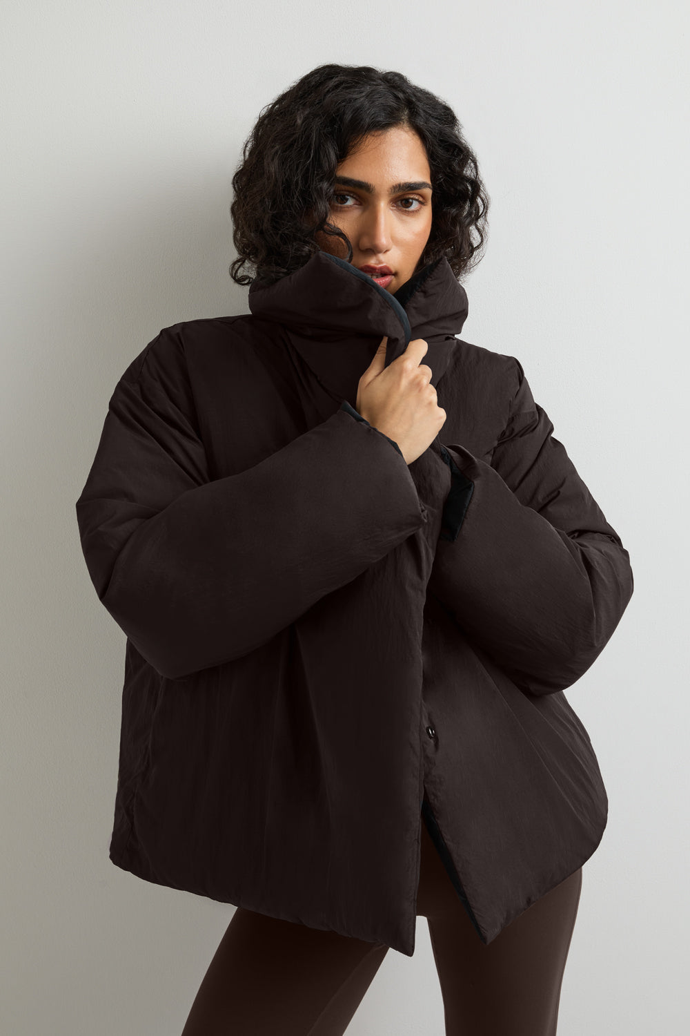 Reversible Wrap Puffer Jacket - Black & Americano
