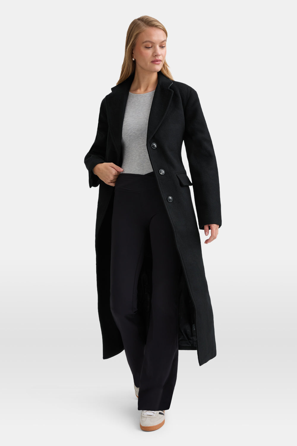 Wool Blend Oversized Overcoat - Black