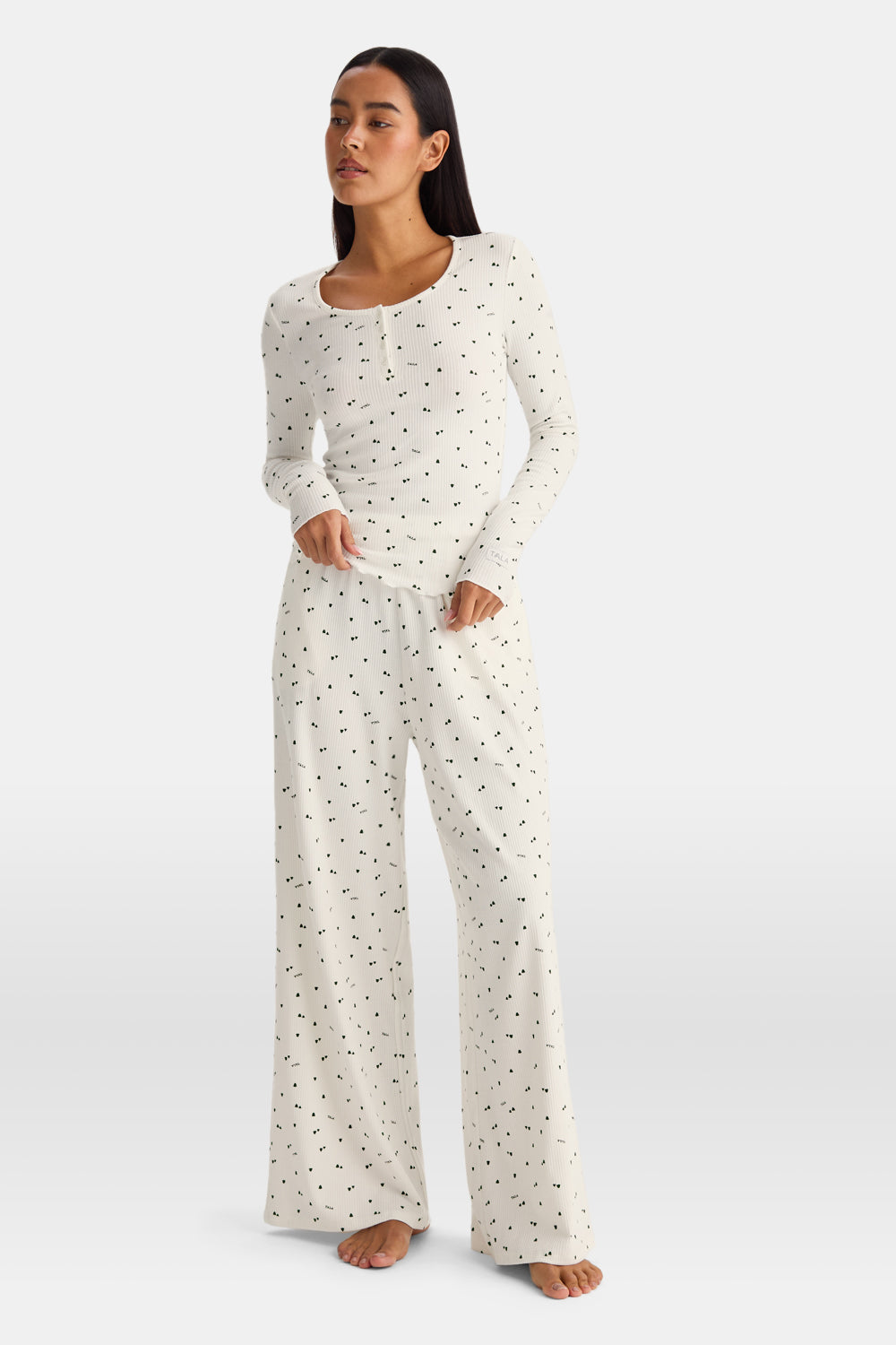 Wide Leg Pyjama Bottoms - Ivory Forest Print
