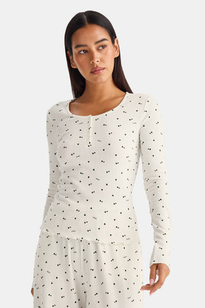 Henley Pyjama Top - Ivory Forest Print