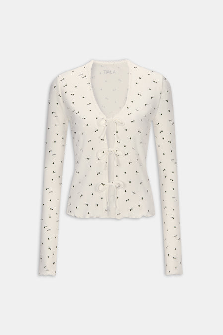 Tie Up Pyjama Cardigan - Ivory Forest Print