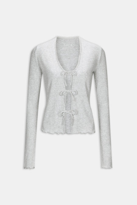 Tie Up Pyjama Cardigan - Grey Marl
