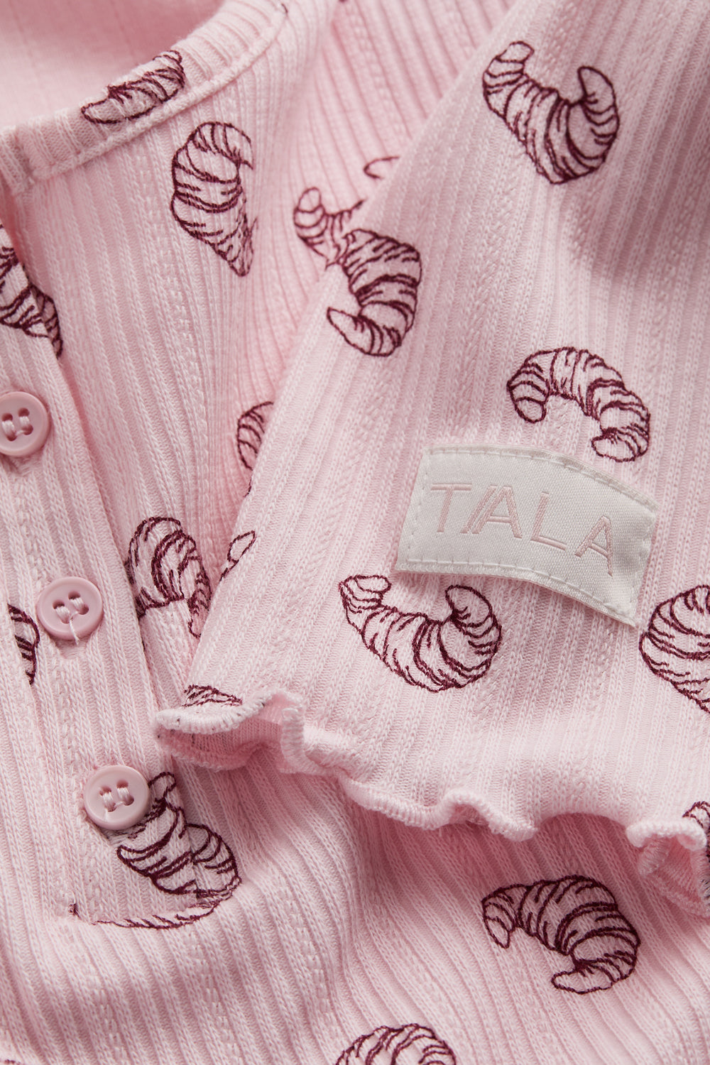 Henley Pyjama Top - Pink Croissant