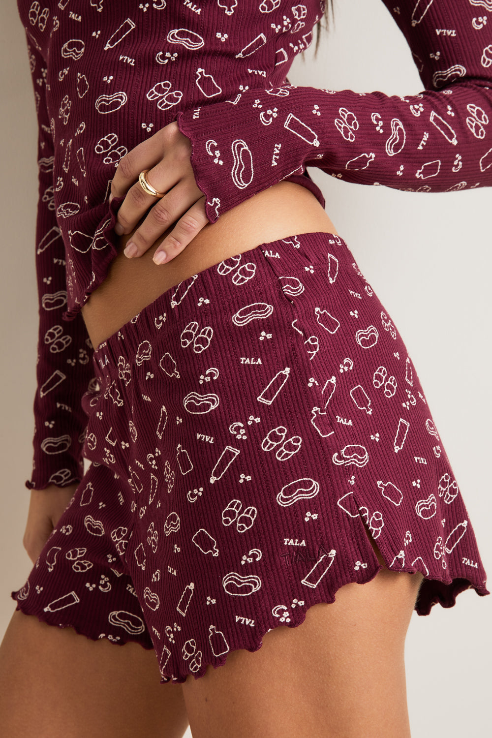 Pyjama Shorts - Burgundy 'Wind Down' Print