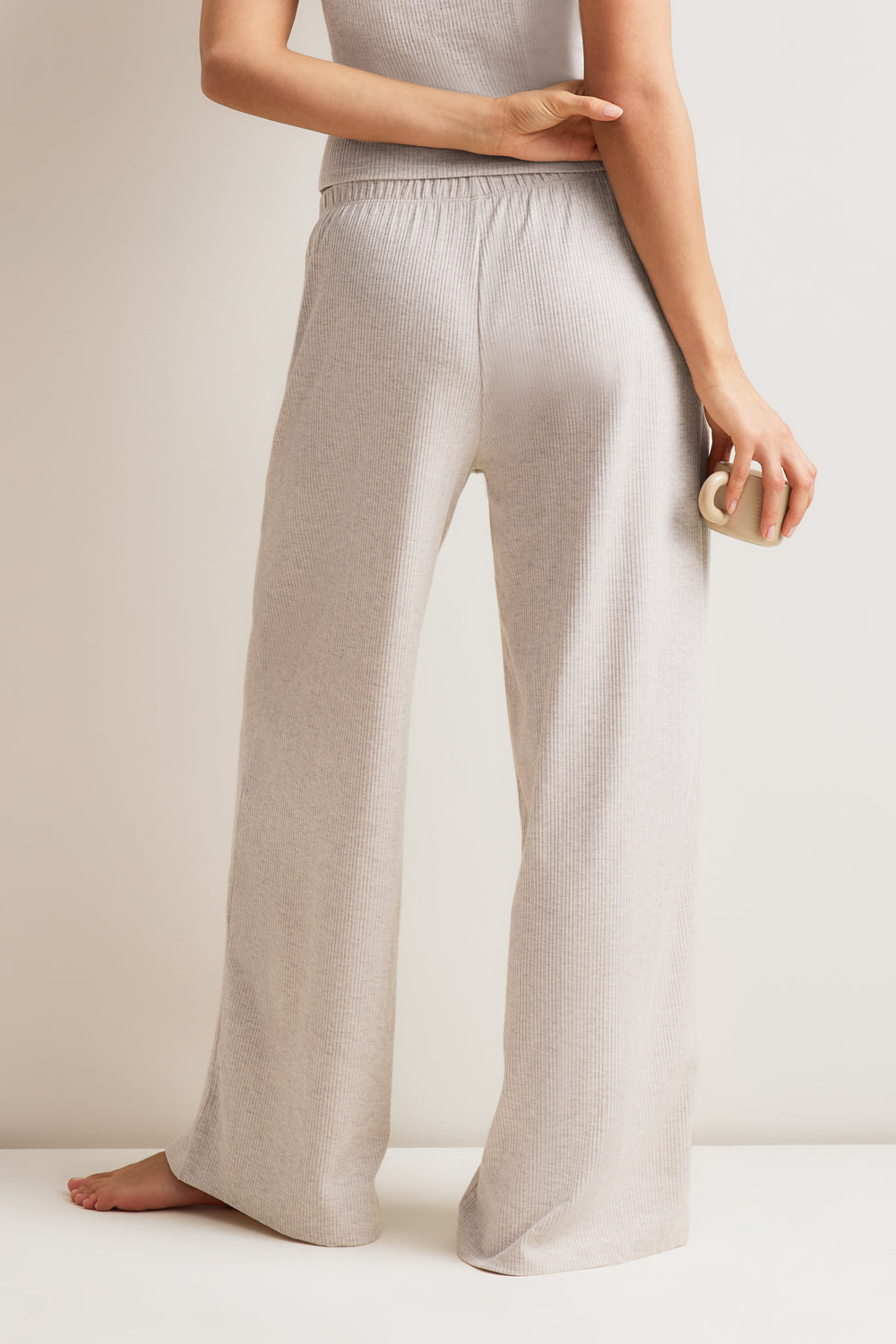 Mid-Rise Wide Led Pyjama Bottoms - Oat Marl