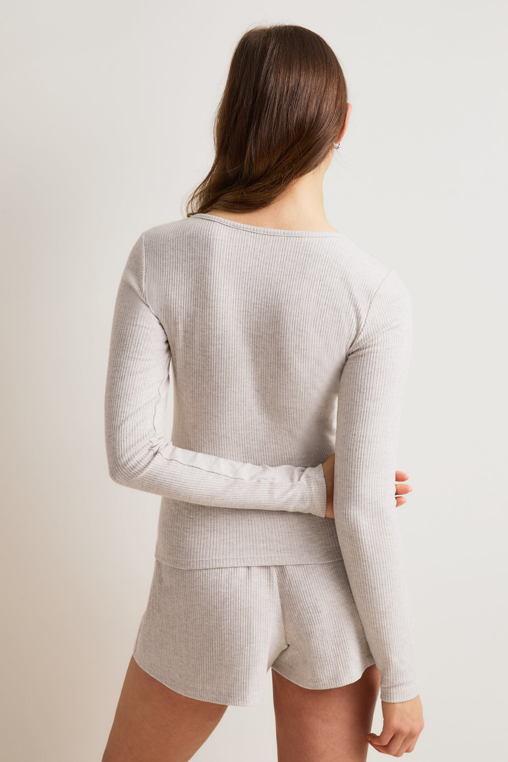 Sweetheart Long Sleeve Pyjama Top - Oat Marl