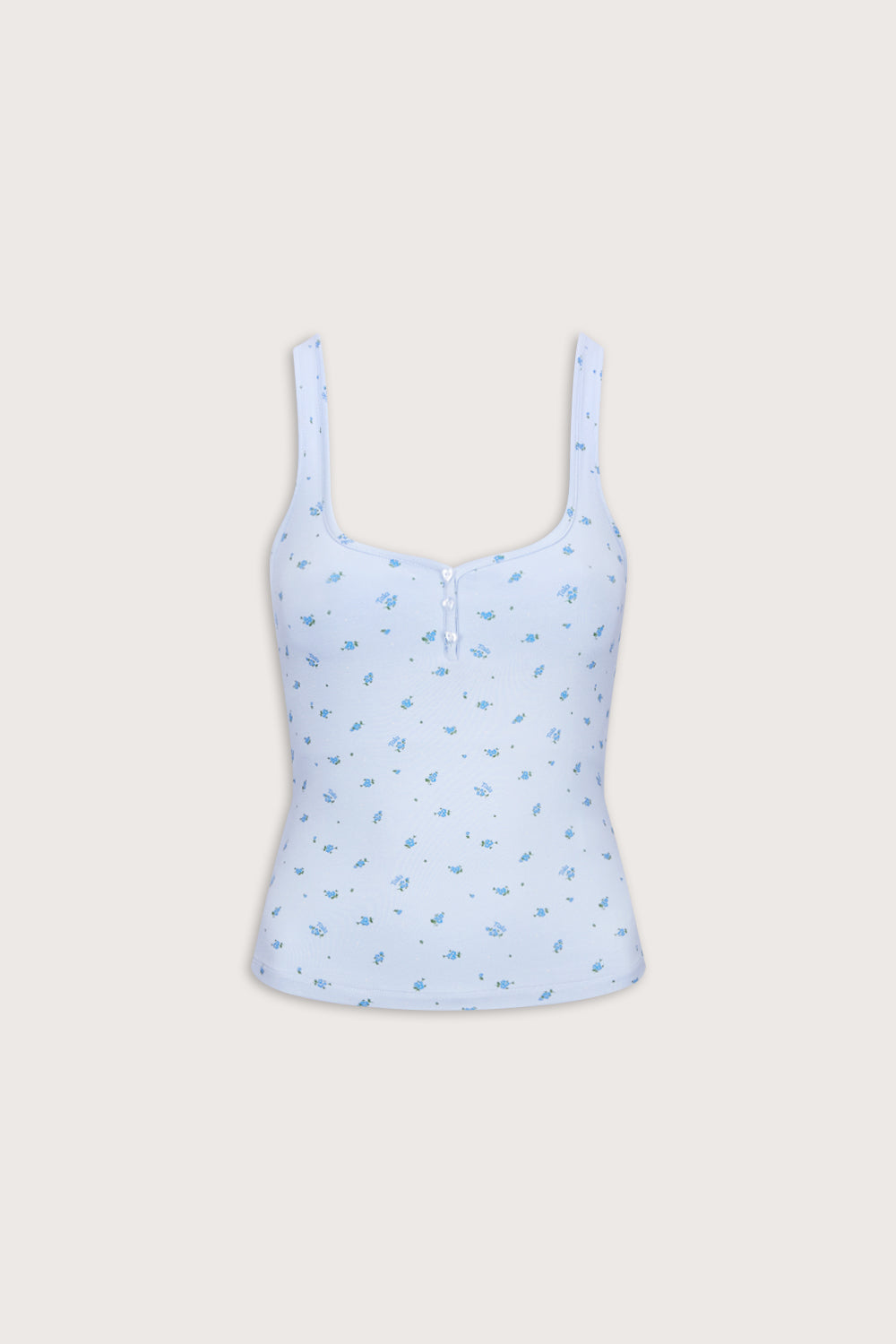 Sweetheart Henley Pyjama Vest - Baby Blue Floral Print