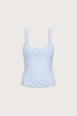 Sweetheart Henley Pyjama Vest - Baby Blue Floral Print