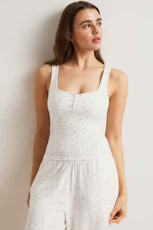 Sweetheart Henley Pyjama Vest - Love Heart Print
