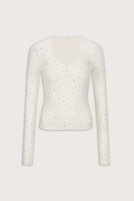 Sweetheart Long Sleeve Pyjama Top - Love Heart Print