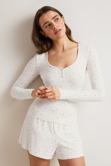 Sweetheart Long Sleeve Pyjama Top - Love Heart Print