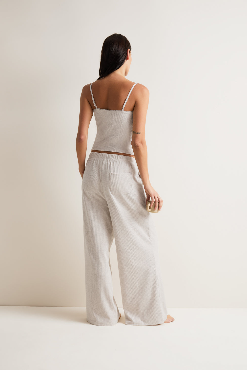 Wide Leg Pyjama Bottoms - Oat Marl