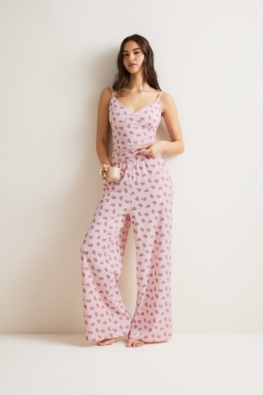 Cami Pyjama Vest - Pink Croissant