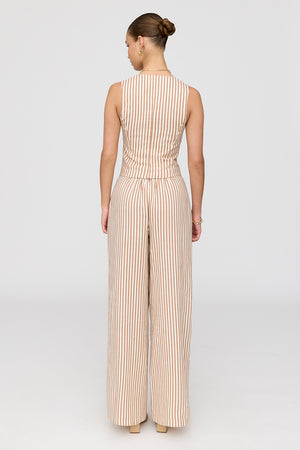 Cyprus Linen Blend Tailored Waistcoat - Taupe Stripe