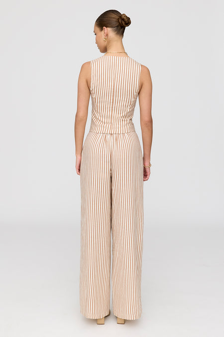Cyprus Linen Blend Tailored Waistcoat - Taupe Stripe