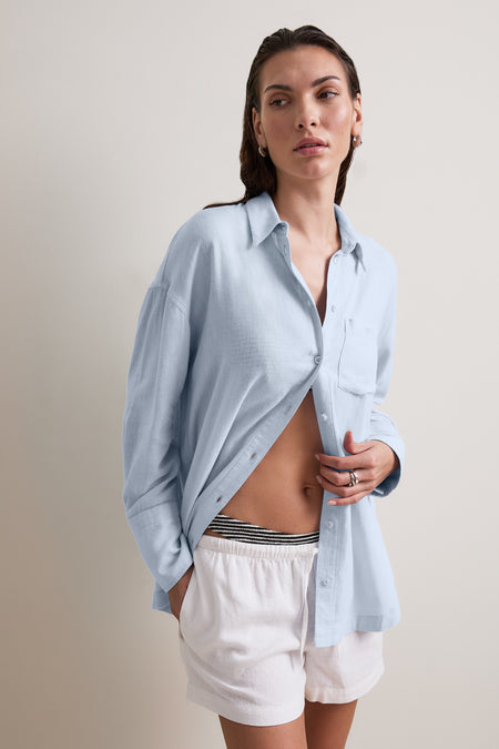 Soft Linen Long Sleeve Shirt - Baby Blue