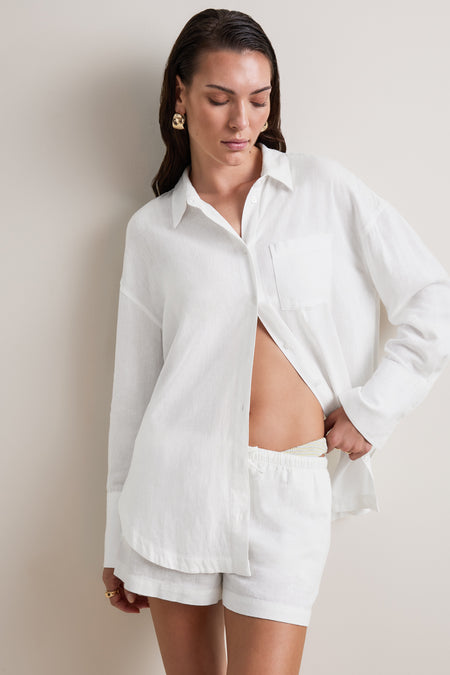 Soft Linen Long Sleeve Shirt - Ivory
