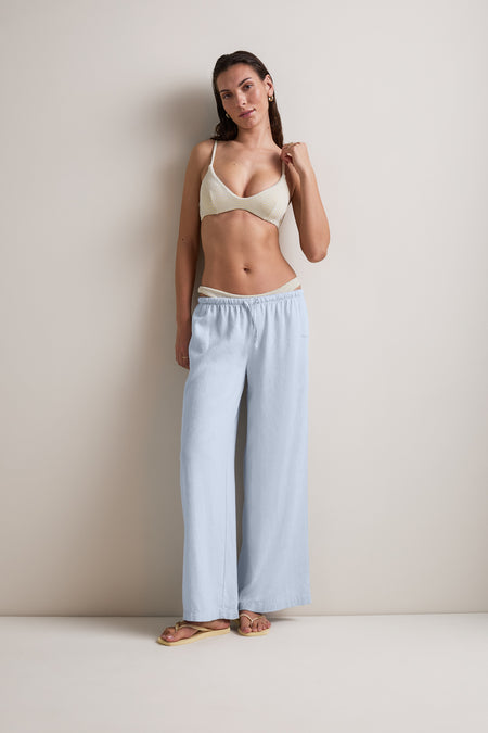 Soft Linen Drawstring Trouser - Baby Blue