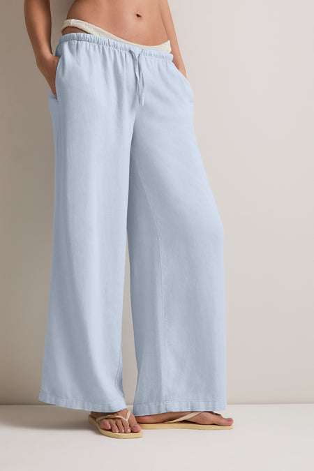 Soft Linen Drawstring Trouser - Baby Blue